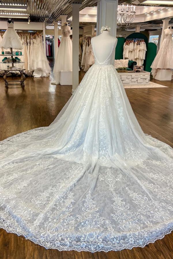 Wunderschöne Brautkleider Creme | Hochzeitskleider A Linie Spitze-Misshow.de