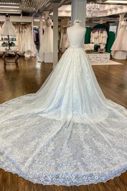 Wunderschöne Brautkleider Creme | Hochzeitskleider A Linie Spitze