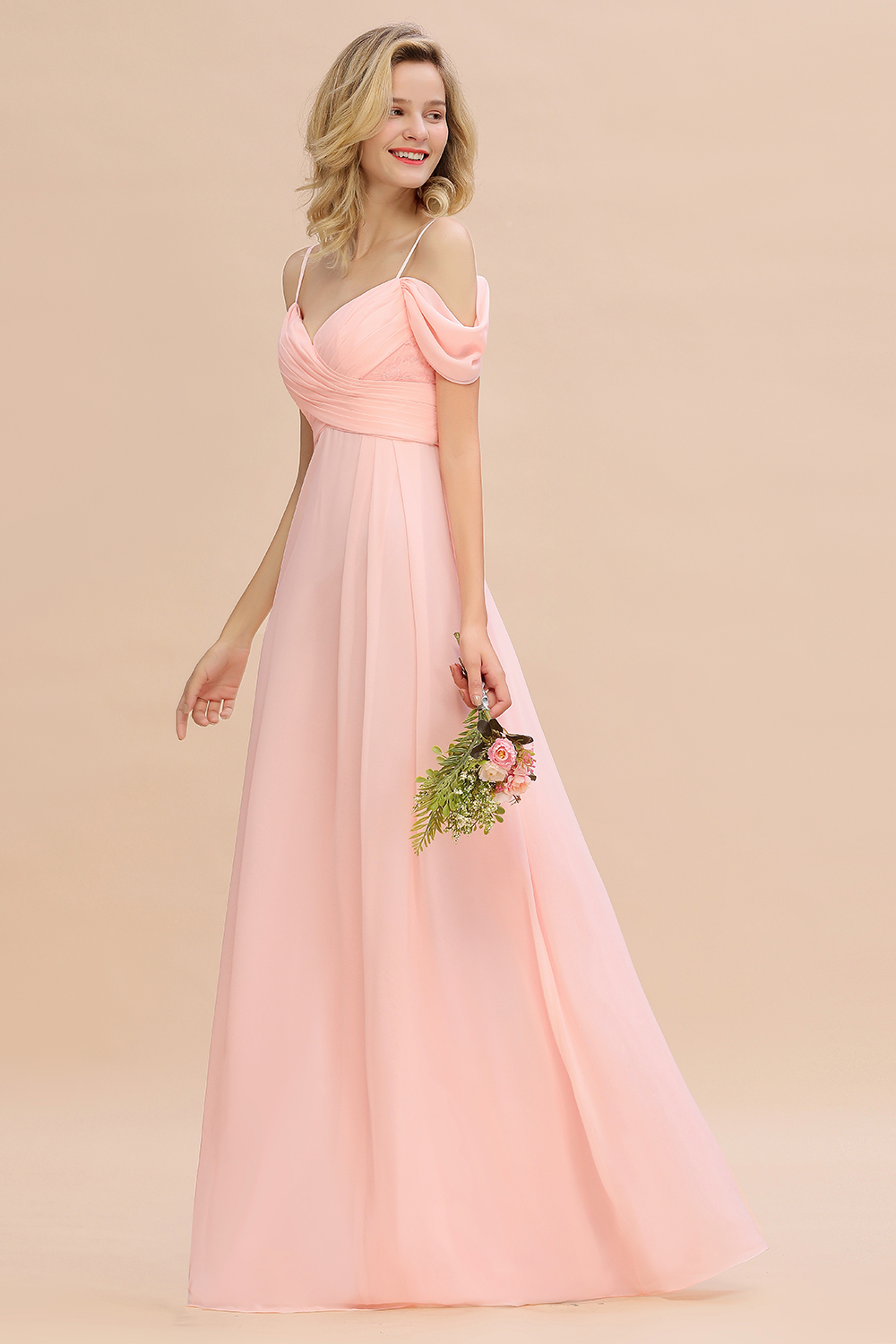 Brautjungfernkleider Lang Rosa | Chiffon Kleider Abendmoden-Misshow.de