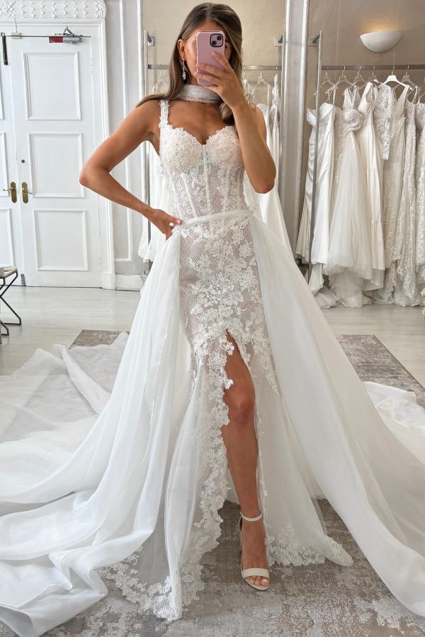 Designer Hochzeitskleider A Linie mit Spitze Brautkleider Abnehmbar Schleppe-Misshow.de