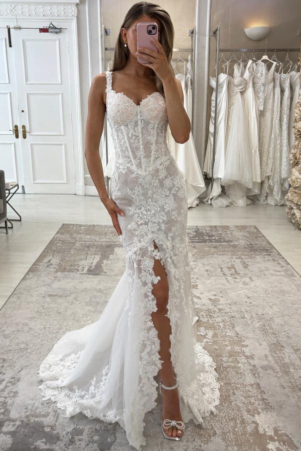Designer Hochzeitskleider A Linie mit Spitze Brautkleider Abnehmbar Schleppe-Misshow.de