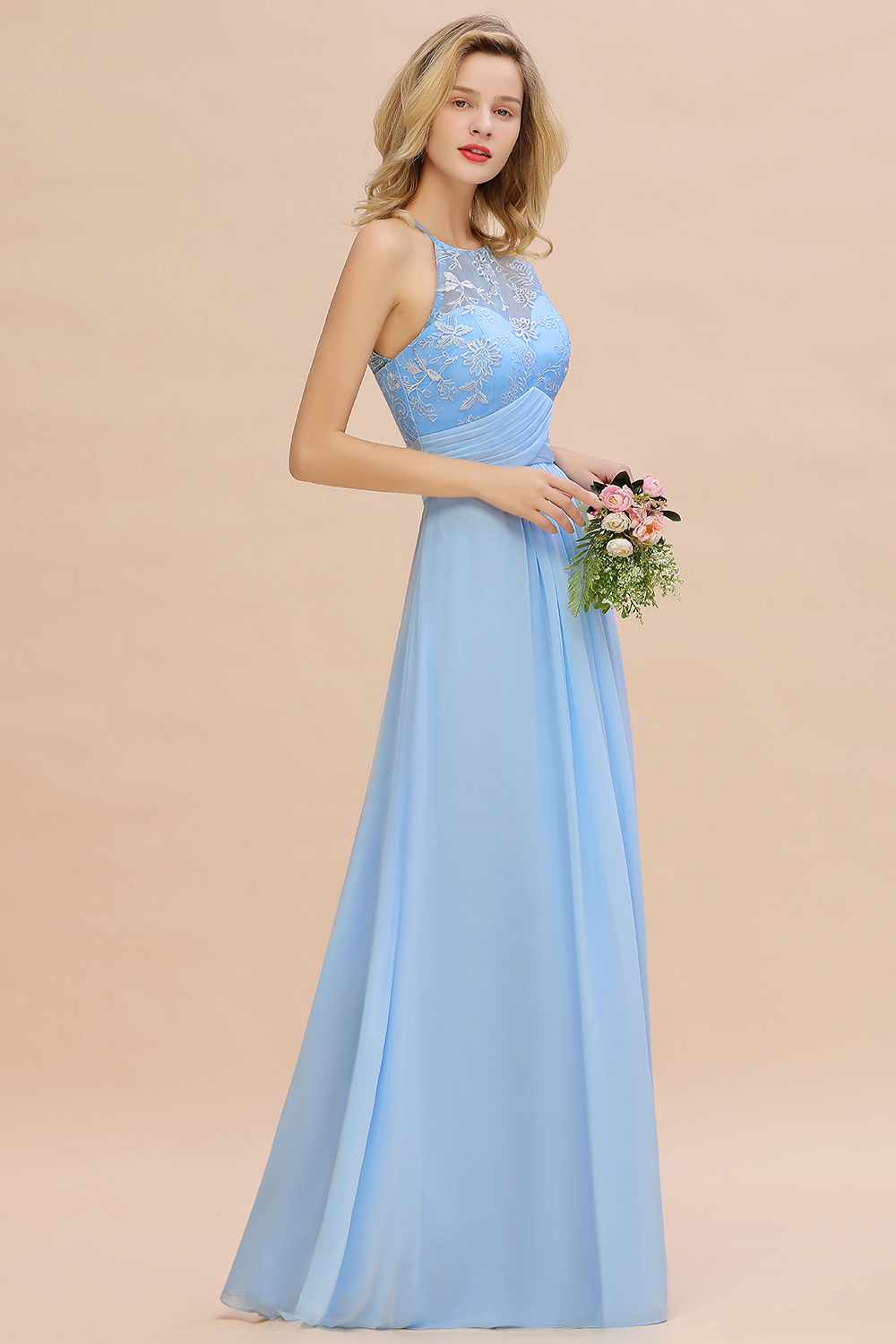 Abendkleider Lang Blau | Brautjungfernkleider Chiffon Günstig-Misshow.de