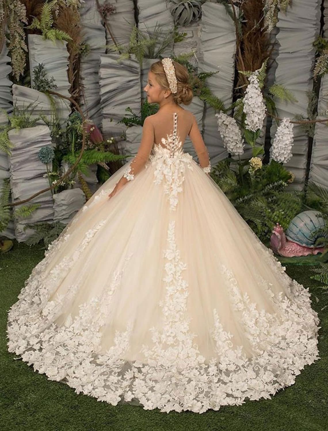 Luxus Blumenmädchenkleider Mit Ärmel | Prinzessin Kinder Hochzeitskleider