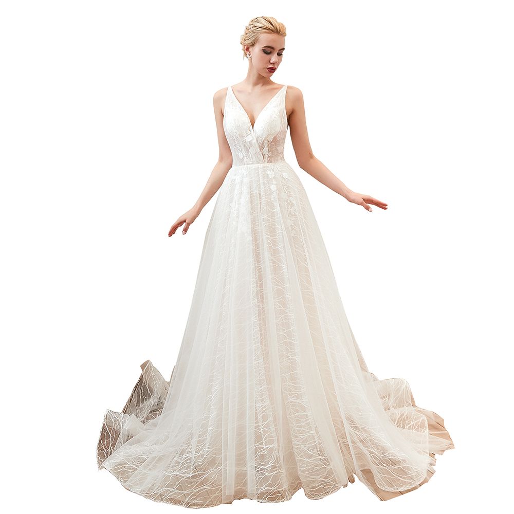 Boho Hochzeitskleid A Linie | Schlichte Brautkleider Günstig Online-Misshow.de
