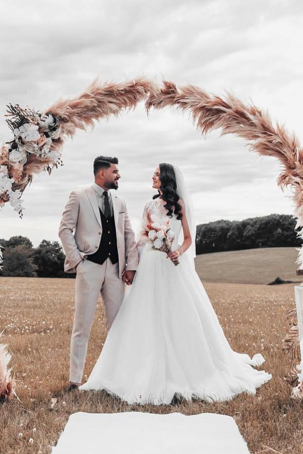 Designer Brautkleider Mit Ärmel | Glitzer Hochzeitskleider A Linie-Misshow.de