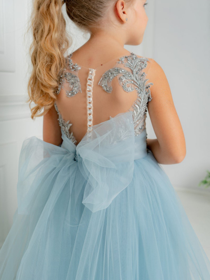 Blaue Blumenmädchenkleider | Kinder Hochzeitskleider Günstig