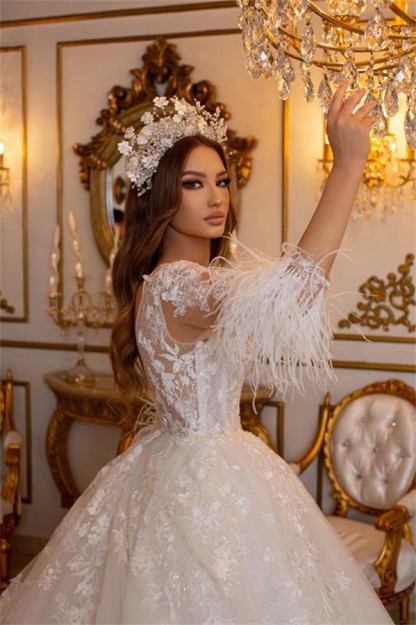 Designer Hochzeitskleider mi Ärmel | Brautkleider A Linie Spitze
