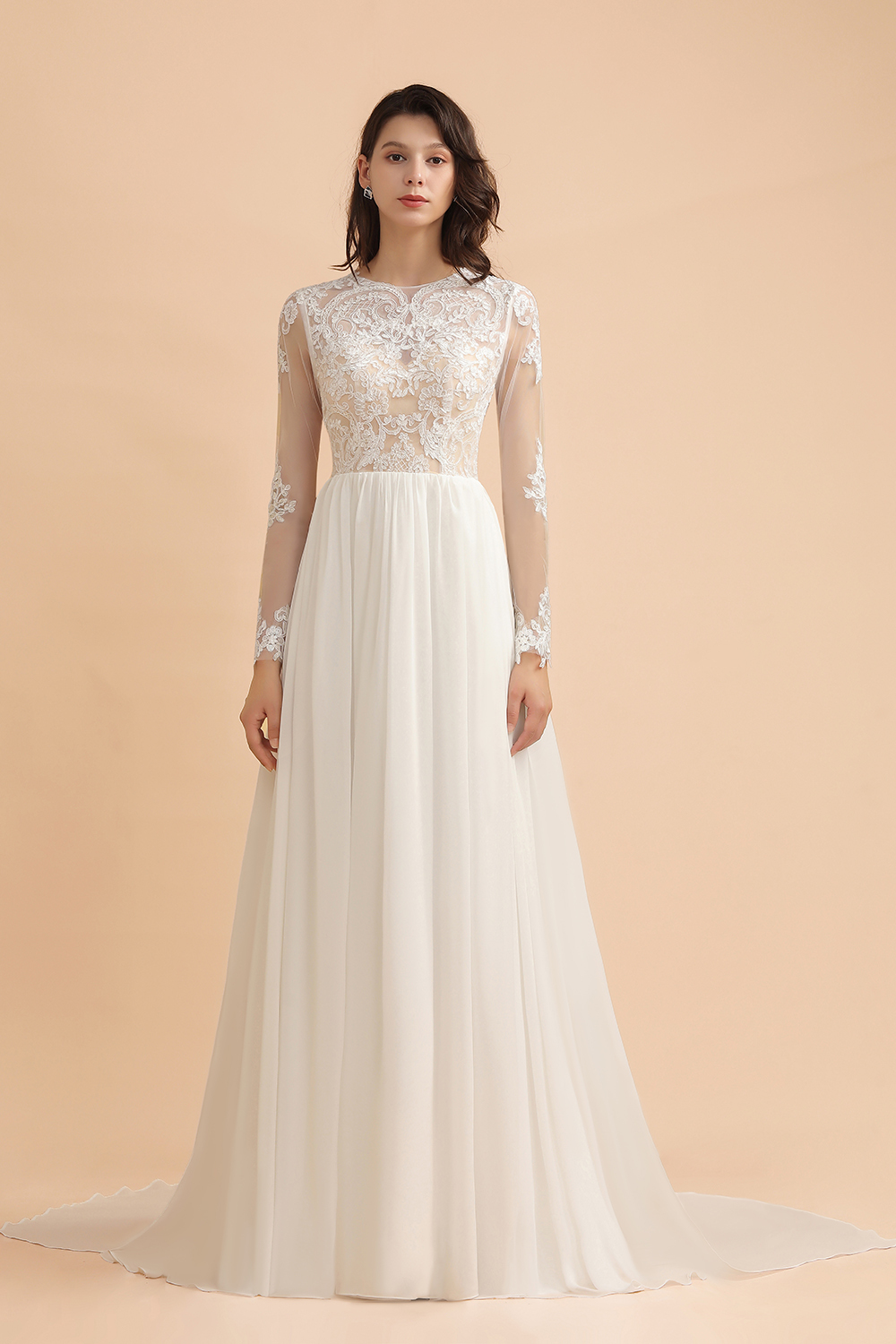 Schlichtes Brautkleid A Linie | Hochzeitskleider mit Ärmel