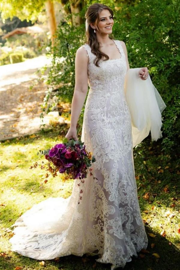 Designer Brautkleider A Linie Spitze | Vintage Hochzeitskleider Günstig