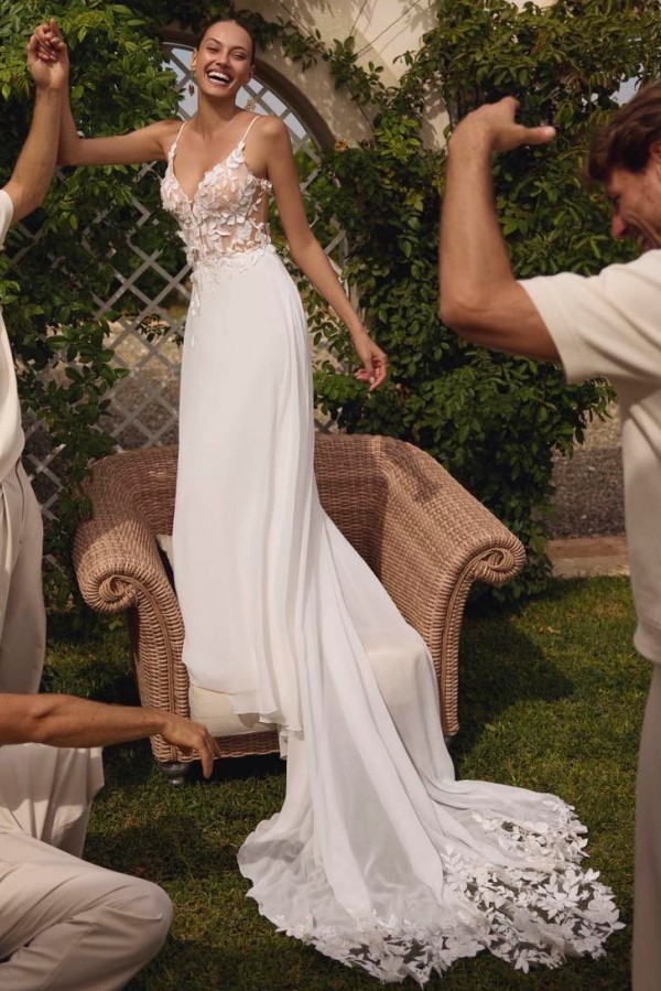 Boho Hochzeitskleider Strandhochzeit Chiffon Brautkleider mit Spitze