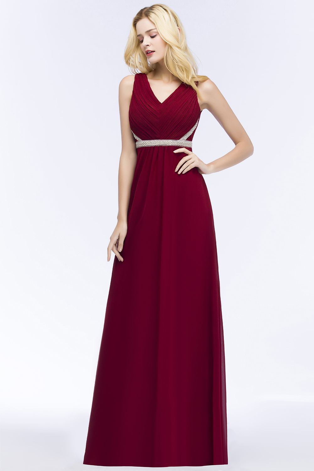Designer Abendkleid Lang V Ausschnitt | Rote Abiballkleider Günstig