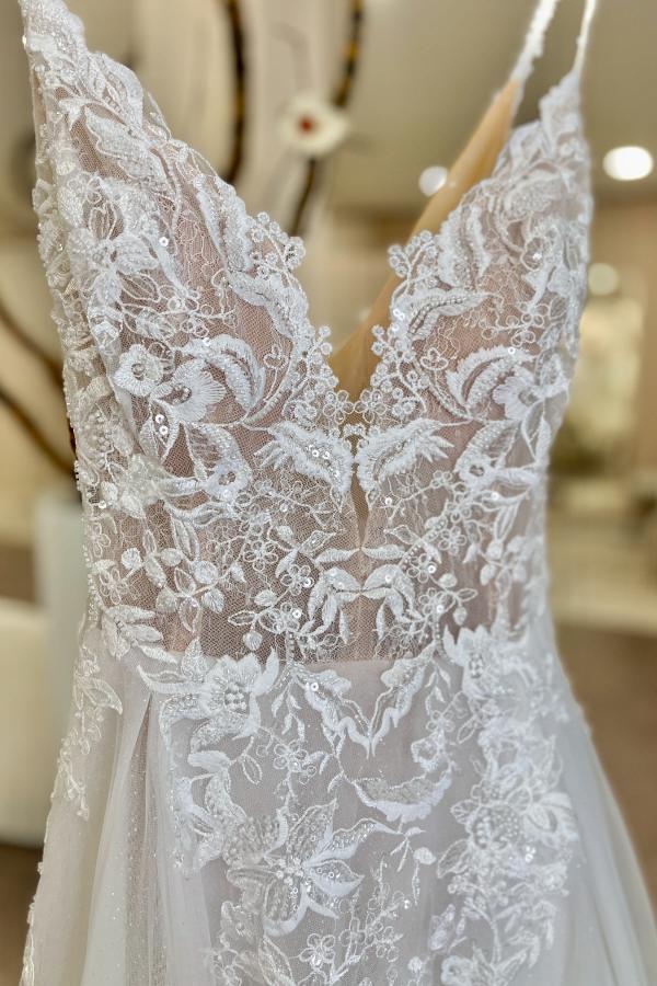 Schlichte Brautkleder A-Linie mit Spitze Hochzeitskleider Tüll