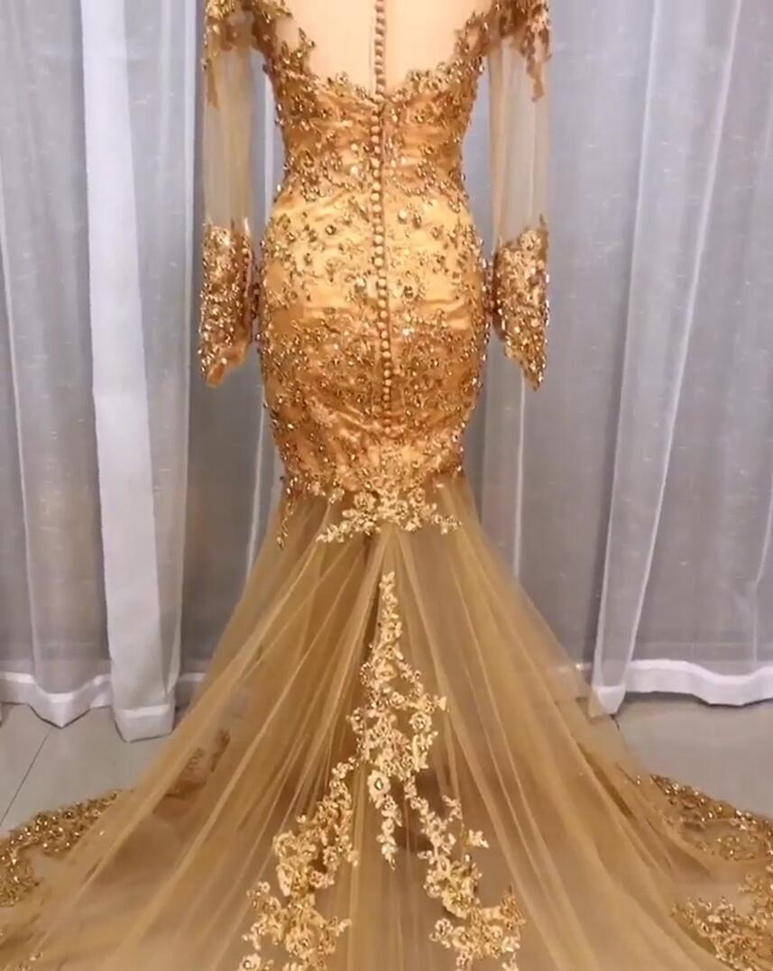 Luxus Brautkleider Spitze Gold | Hochzeitskleider Mit Ärmel Glitzer