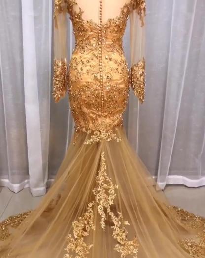 Luxus Brautkleider Spitze Gold | Hochzeitskleider Mit Ärmel Glitzer
