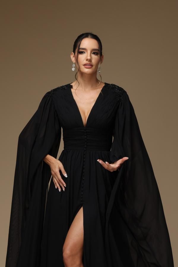 Elegante Abendkleider Lang Schwarz | Schlichte Abiballkleider Günstig