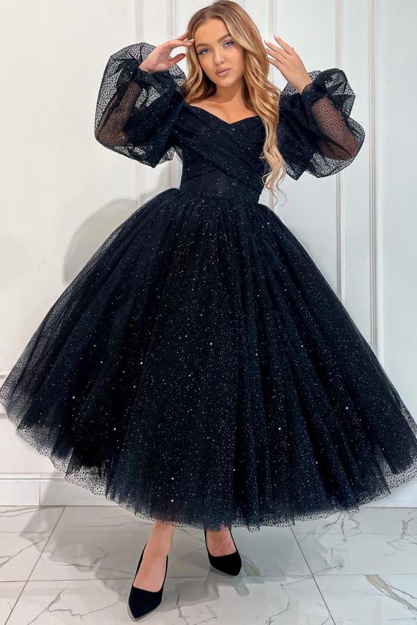 Modern Cocktailkleider Partykleider Schwarz | Kurze Abiballkleider Glitzer