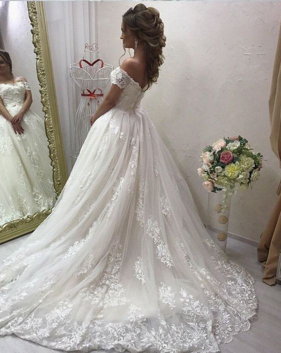 Elegante Brautkleider Creme A Linie Spitze Hochzeitskleider Günstig Online-Misshow.de
