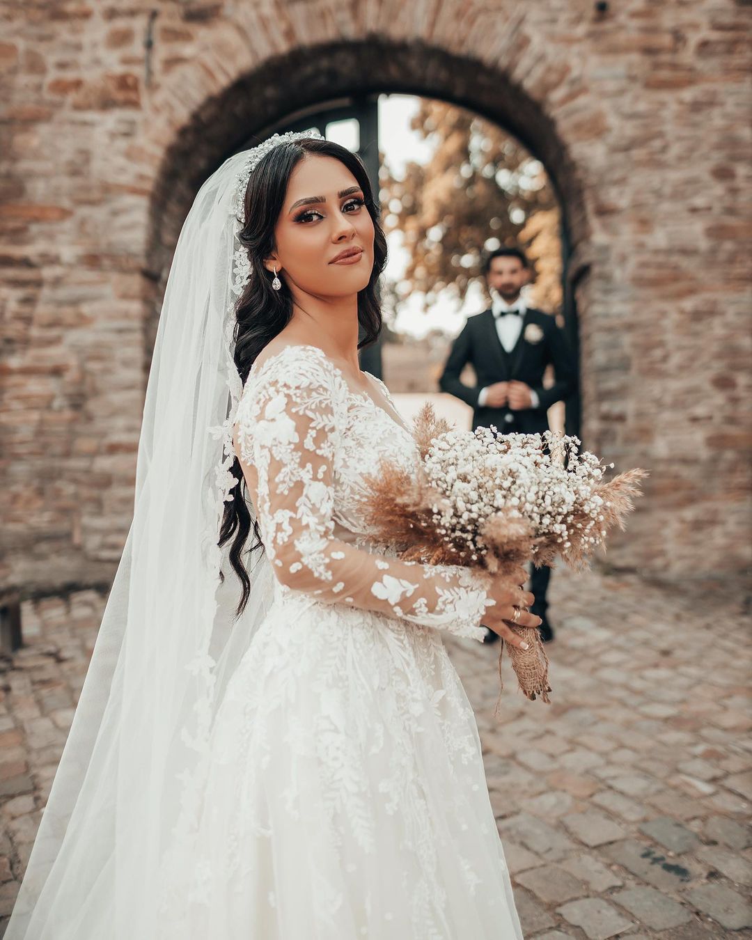 Brautkleider mit Ärmel | Hochzeitskleider A Linie Spitze