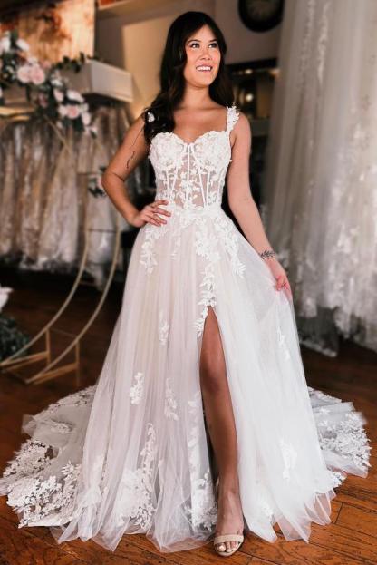 Sexy Brautkleider A Linie Spitze | Boho Hochzeitskleider Günstig
