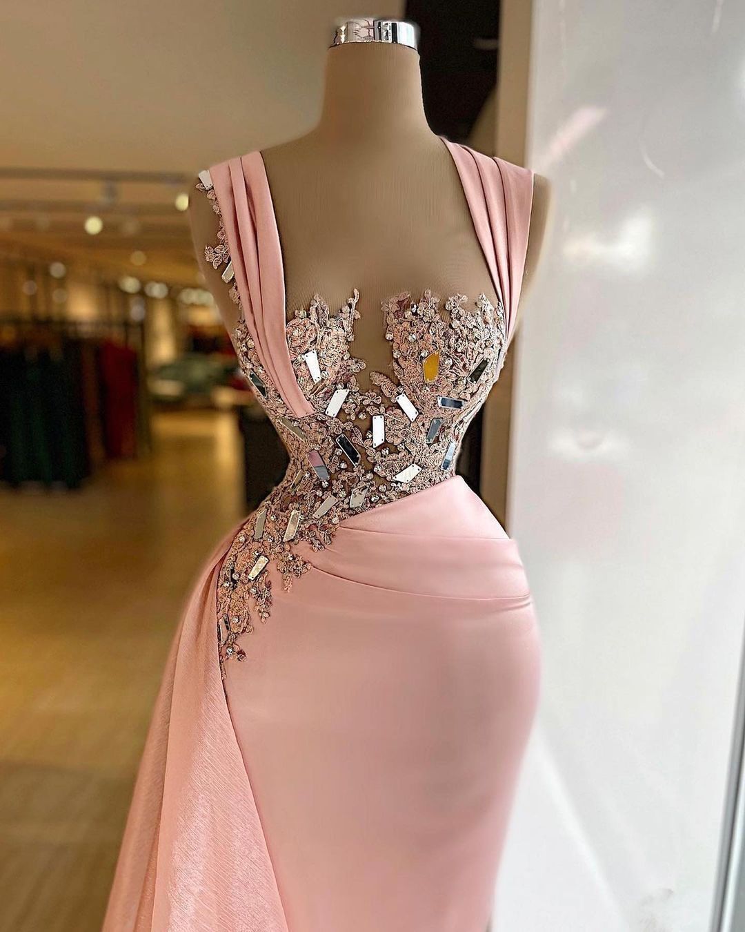 Abendkleid Lang Rosa | Elegante Abiballkleider mit Glitzer