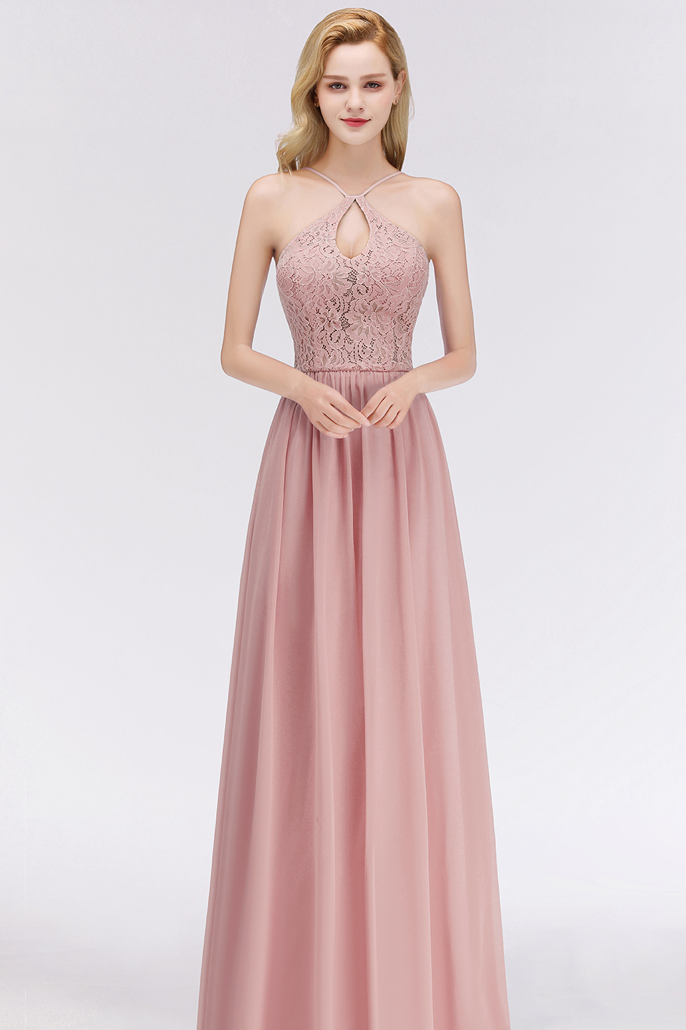Sexy Altrosa Brautjungfernkleider Lang Mit Spitze Chiffon Kleider Brautjungfern