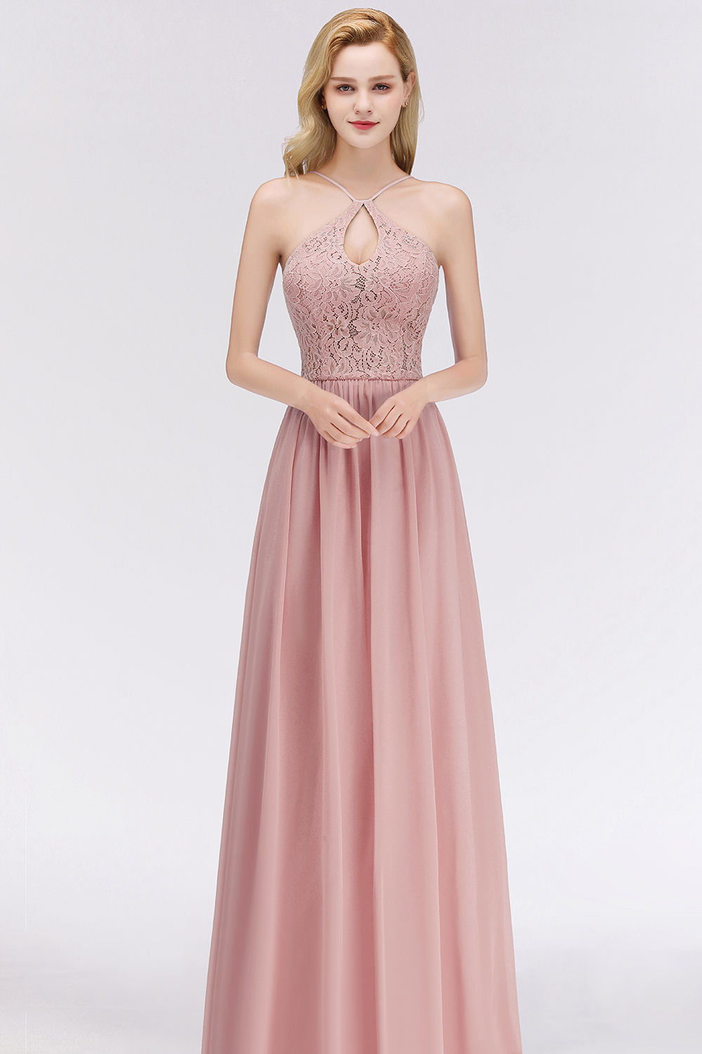 Sexy Altrosa Brautjungfernkleider Lang Mit Spitze Chiffon Kleider Brautjungfern