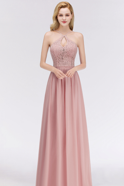 Sexy Altrosa Brautjungfernkleider Lang Mit Spitze Chiffon Kleider Brautjungfern