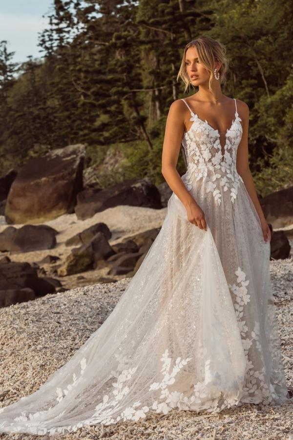 Designer Brautkleid A Linie Spitze | Boho Hochzeitskleider Online