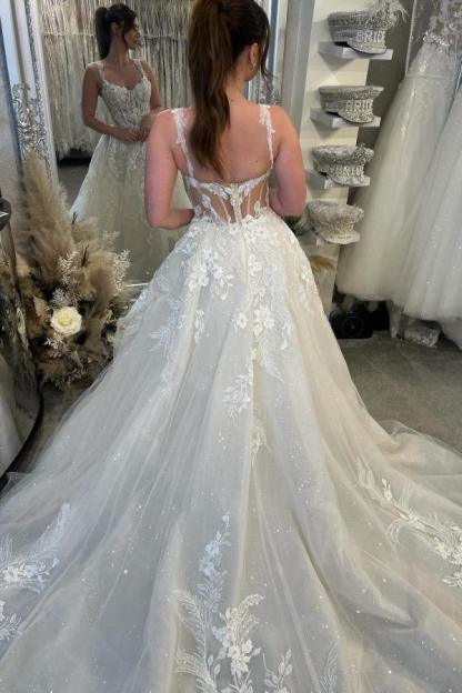 Schöne Brautkleider Creme | Hochzeitskleider A Linie Spitze