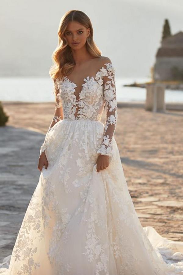 Designer Brautkleider mit Ärmel | Hochzeitskleider A Linie Spitze-Misshow.de
