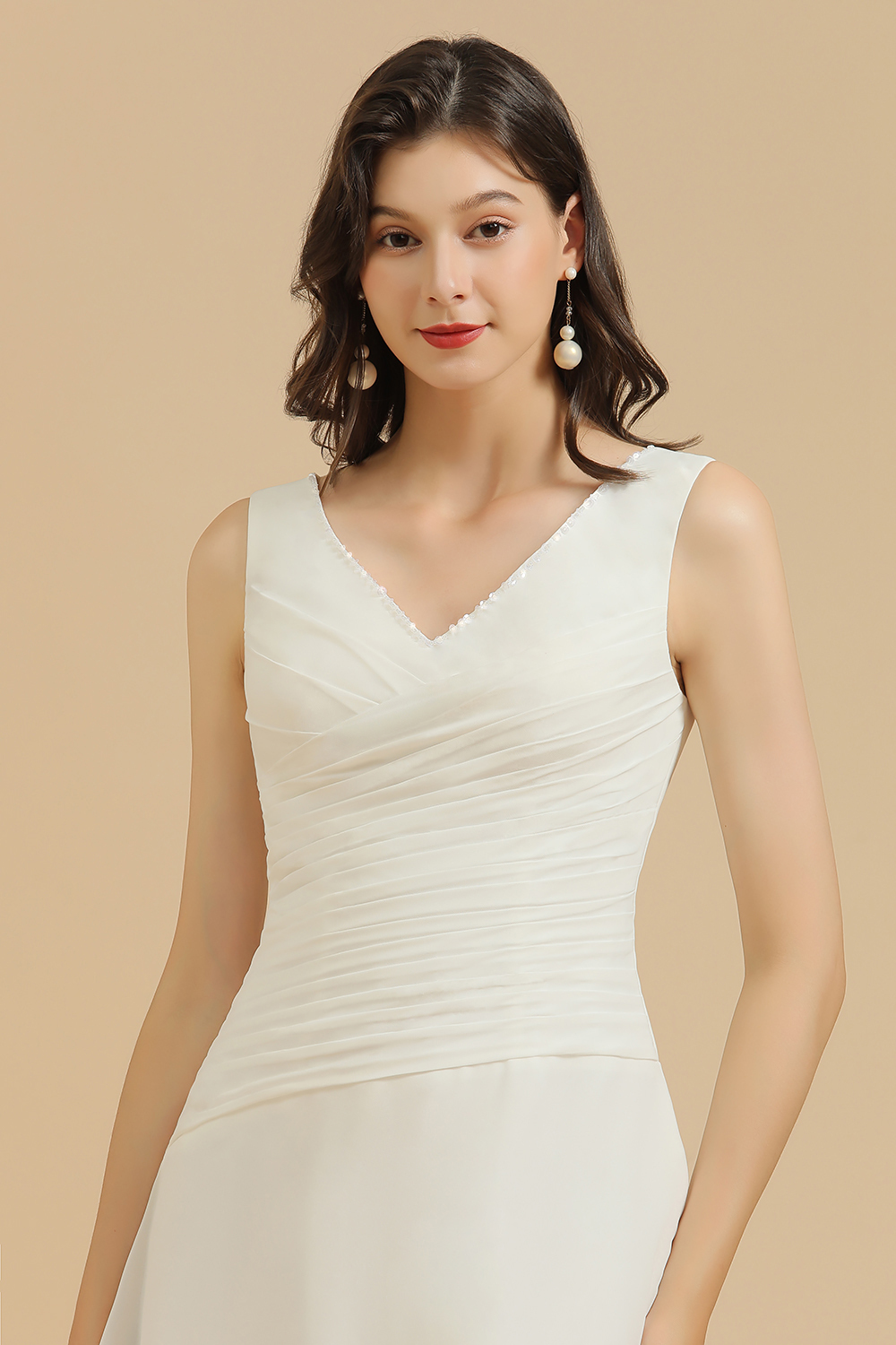 Weiße Brautjungfernkledier Kurz | Chiffon Kleider Abendmoden