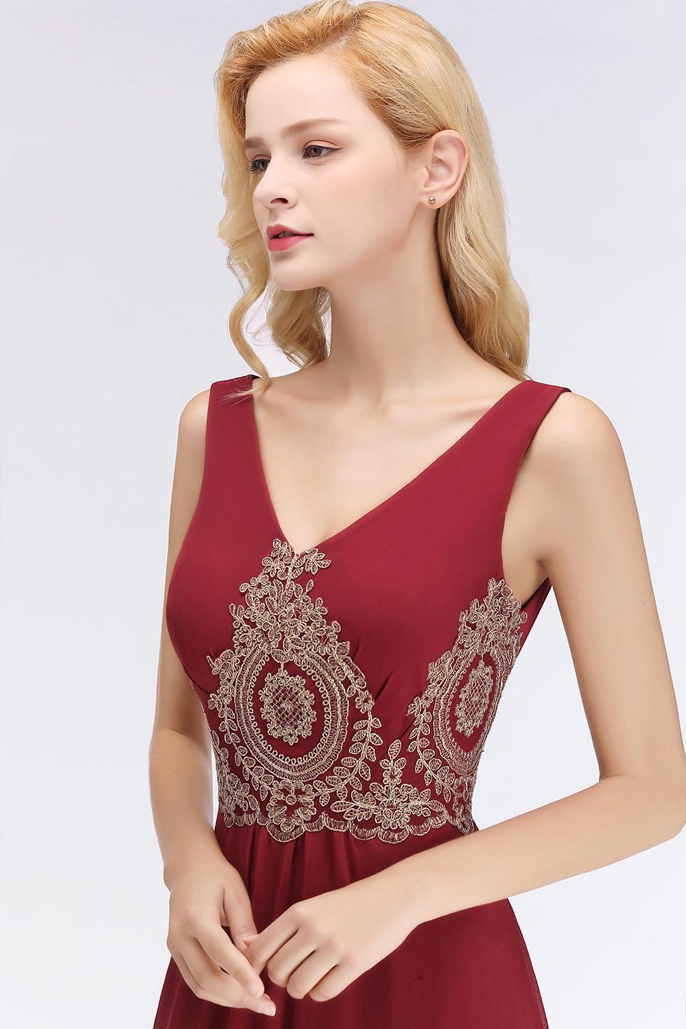 Abendkleid Lang V Ausschnitt | Abiballkleider Weinrot