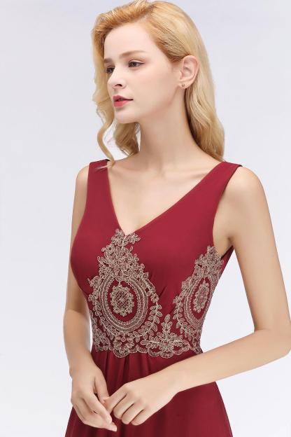 Abendkleid Lang V Ausschnitt | Abiballkleider Weinrot
