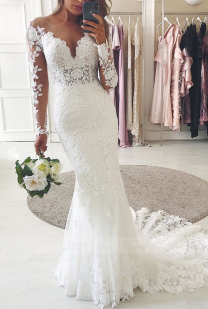 Elegante Brautkleider Meerjungfrau Spitze | Hochzeitskleider Mit Ärmel