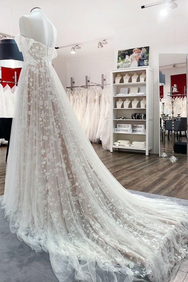 Boho Hochzeitskleider A Linie Spitze | Brautkleider Günstig-Misshow.de