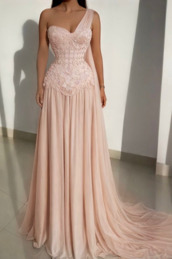 Schöne Abendkleider Lang Rosa Ballkleider mit Spitze