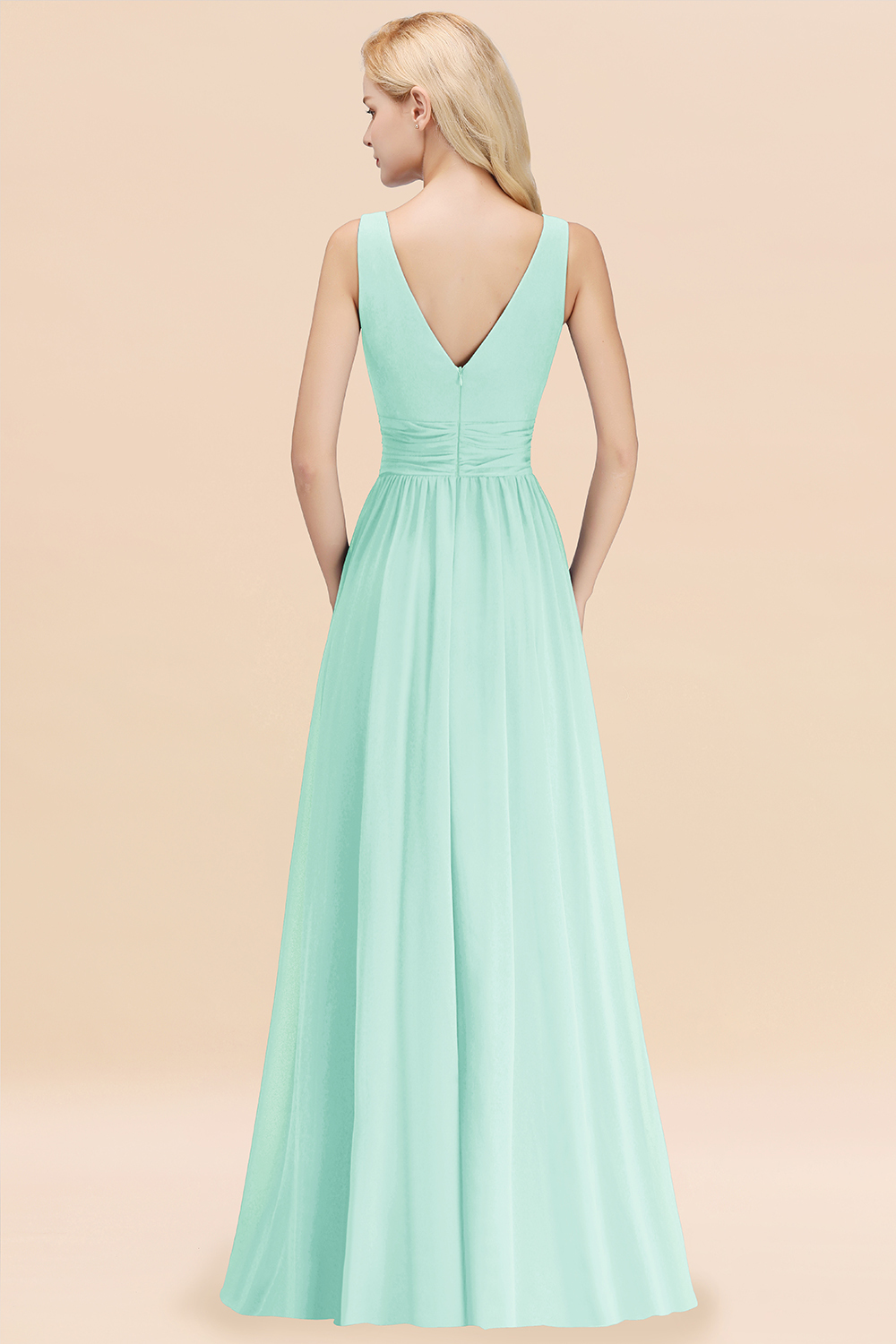 Dunke Grün Chiffon Brautjungfernkleider Lang Günstig Kleider für Brautjungfern