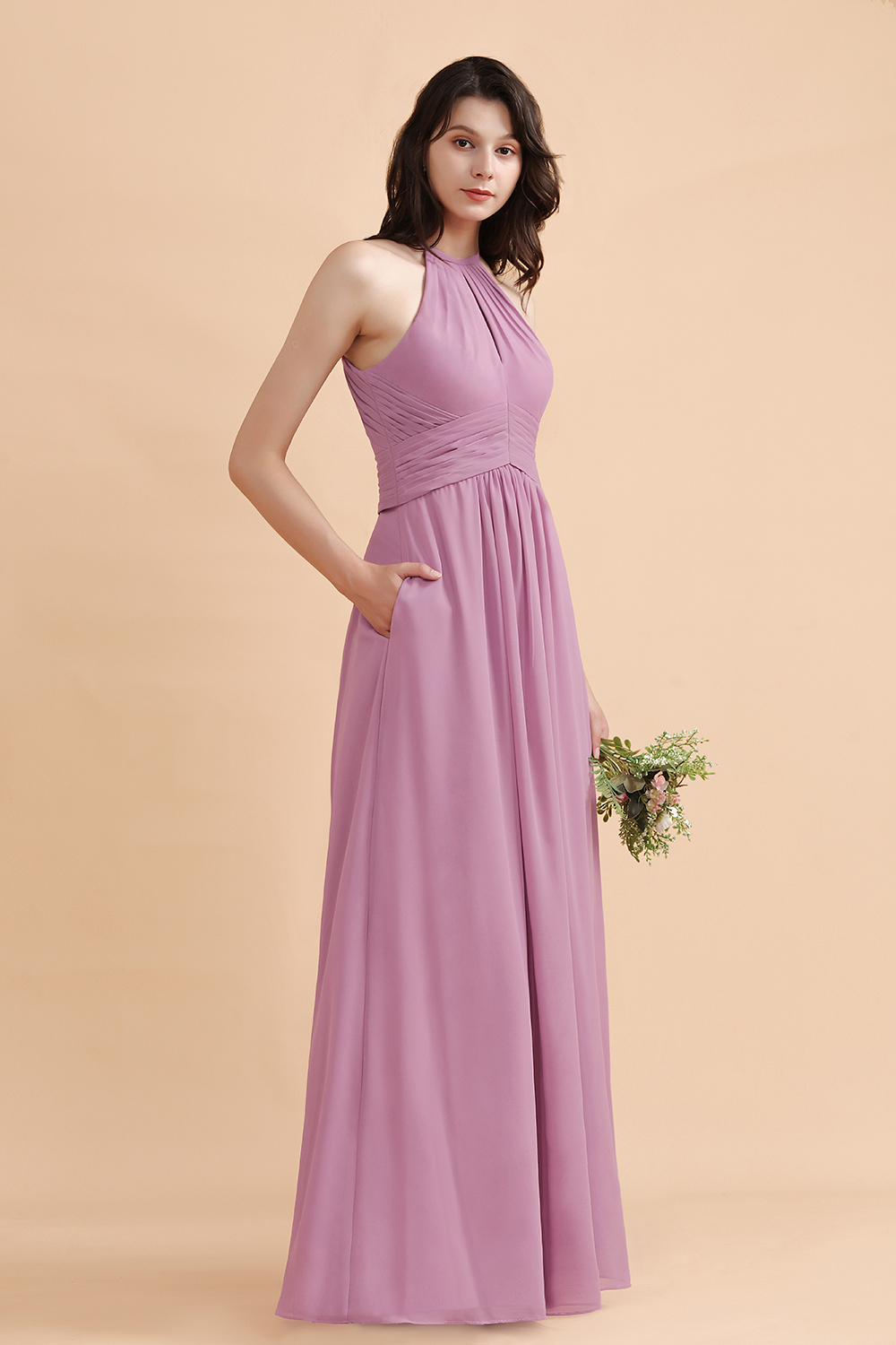 Brautjungfernkleider Lang Rosa | Chiffon Kleider Günstig-Misshow.de