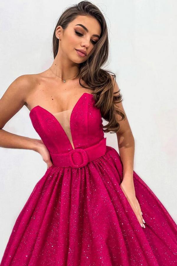 Fuchsia Cocktailkleider Kurz | Abiballkleider mit Glitzer-Misshow.de