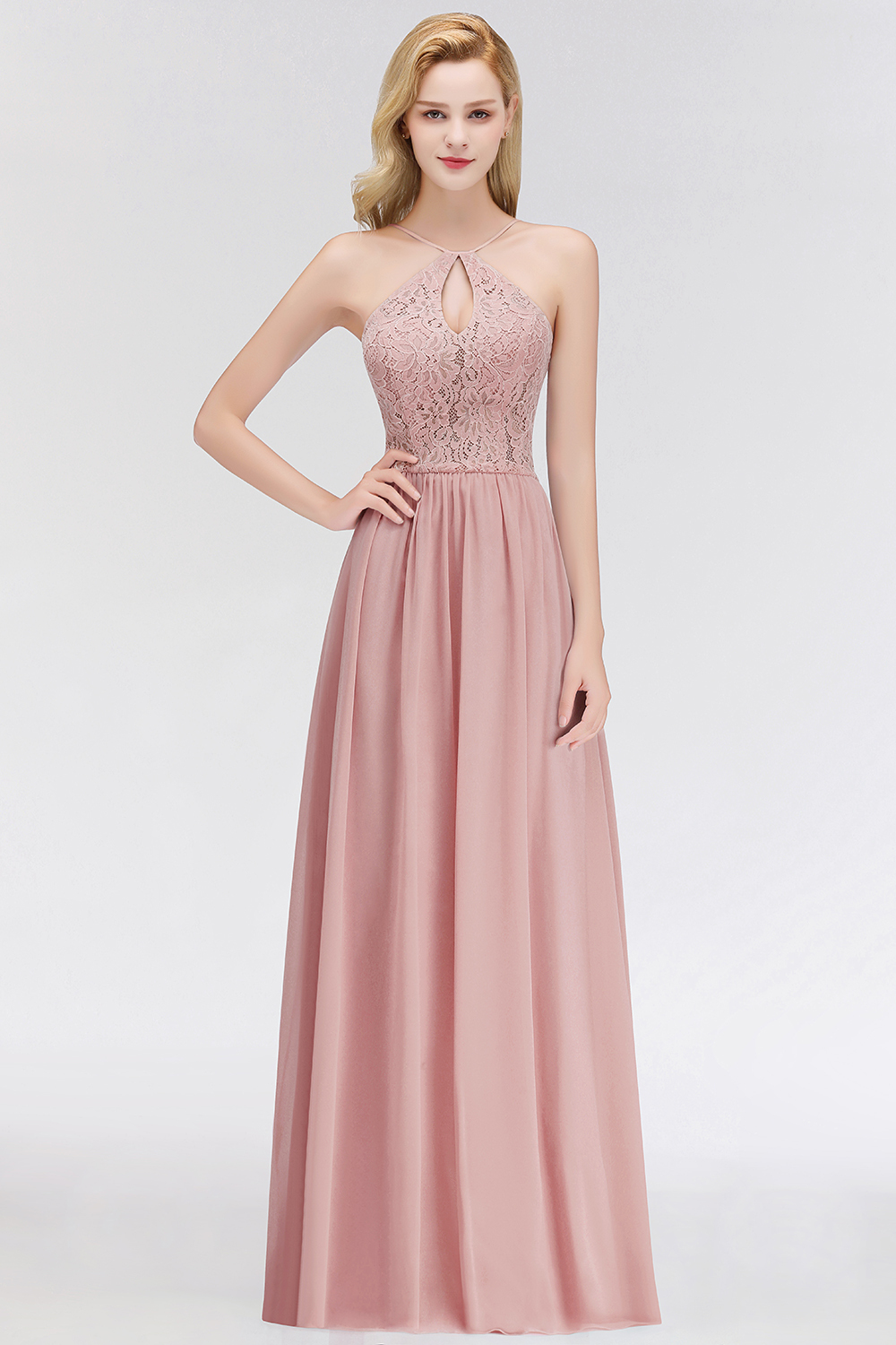 Sexy Altrosa Brautjungfernkleider Lang Mit Spitze Chiffon Kleider Brautjungfern