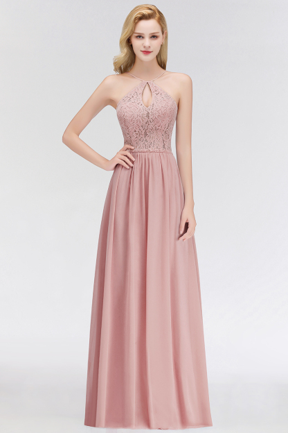 Sexy Altrosa Brautjungfernkleider Lang Mit Spitze Chiffon Kleider Brautjungfern