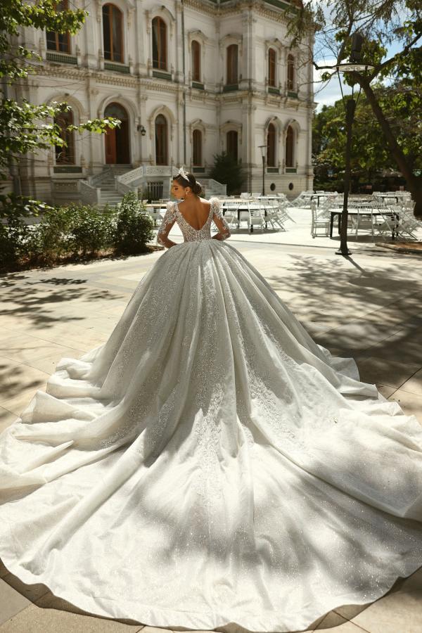 Extravagant Hochzeitskleider Prinzessin Brautkleid langarm mit Spitze