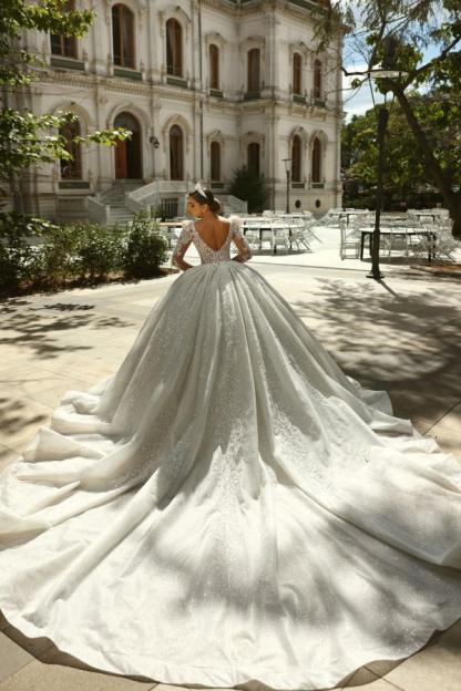 Extravagant Hochzeitskleider Prinzessin Brautkleid langarm mit Spitze