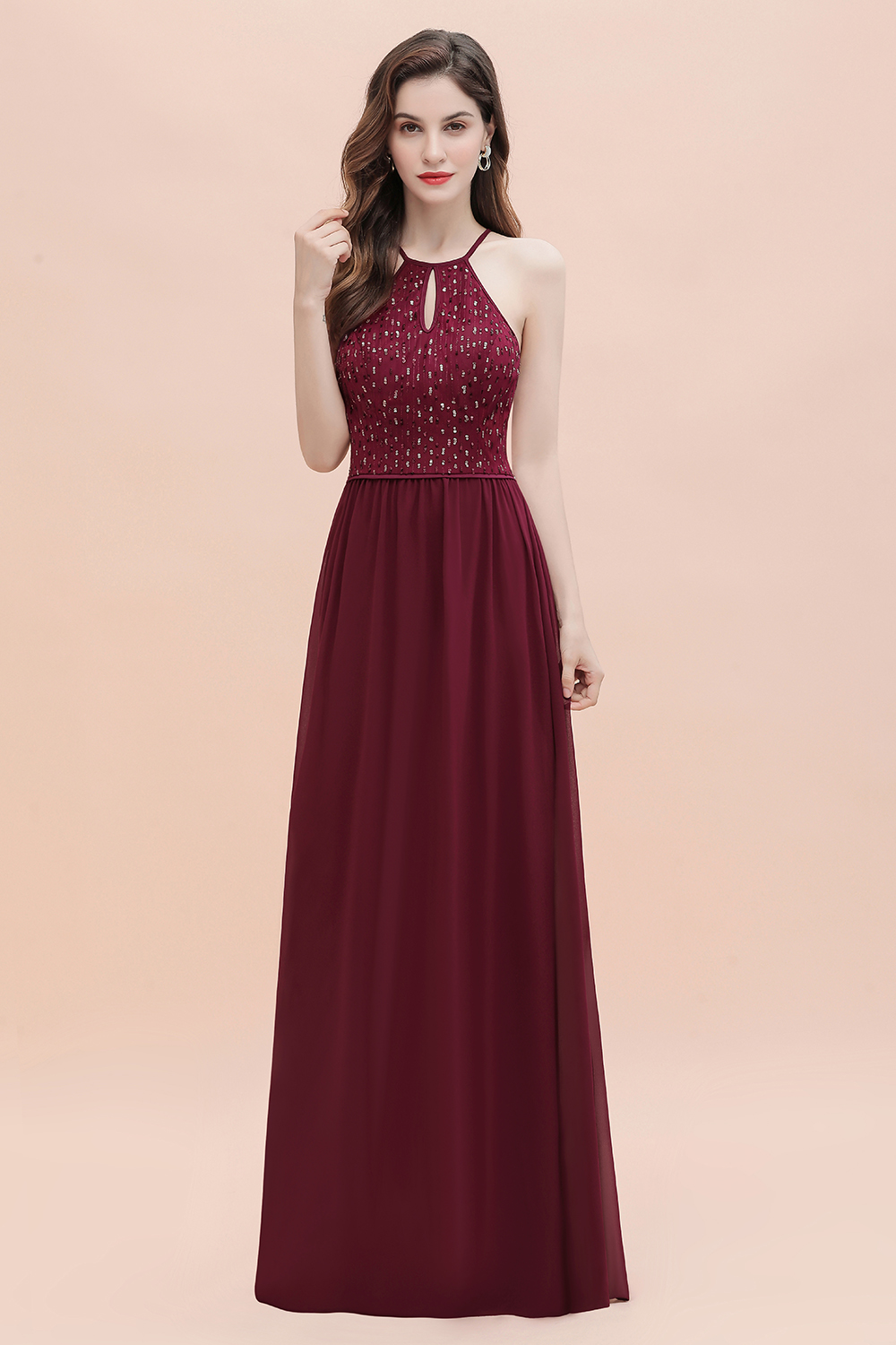 Elegante Burgundy Brautjungfernkleider Lang Günstig-Misshow.de
