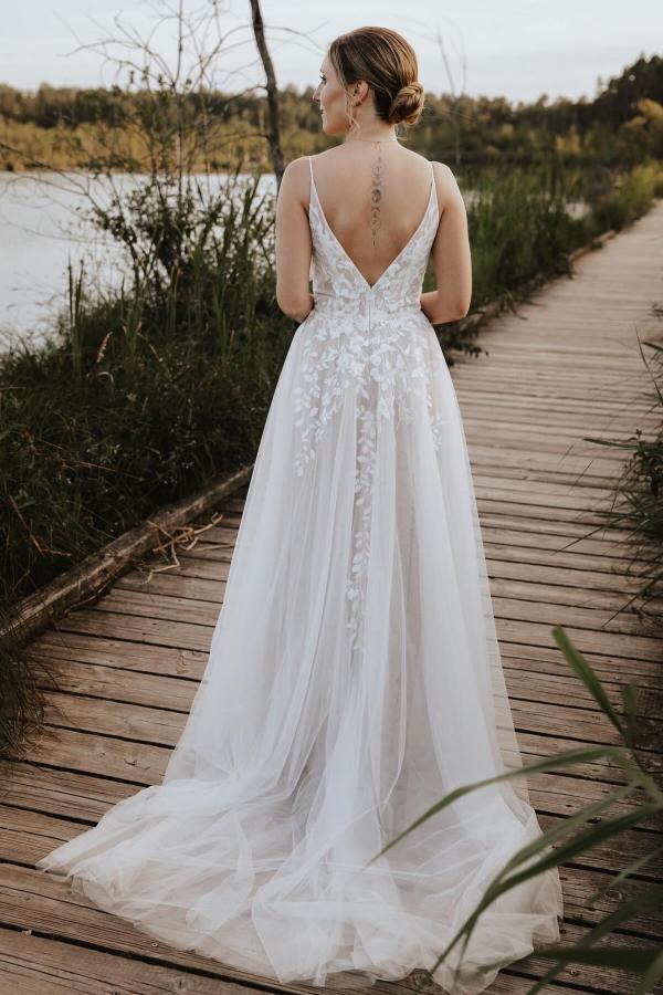 Schlichte Brautkleider A-Linie | Hochzeitskleider Spitze Lang
