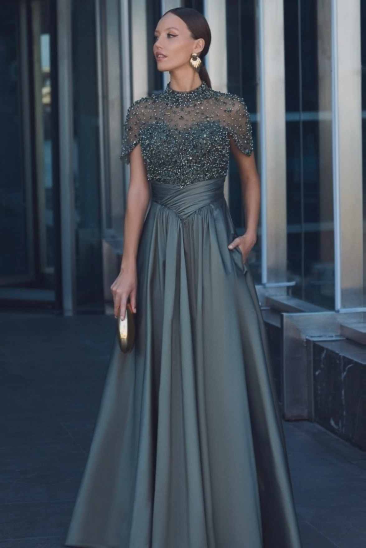 Elegante Abendkleider Lang Dunkel Grün Ballkleider Glitzer Online