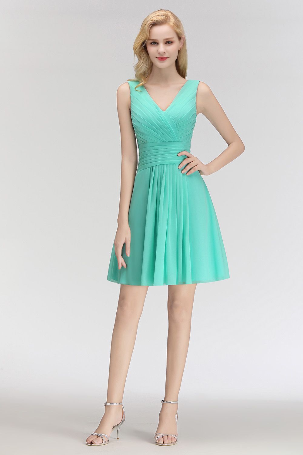 Kurze Brautjungfernkleider Mint | Chiffon Kleider Günstig-Misshow.de