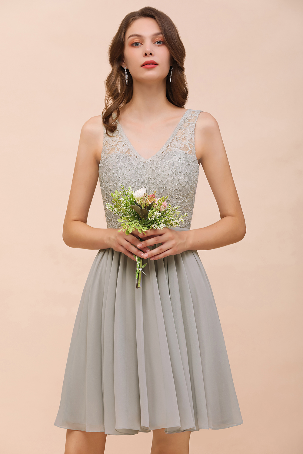 Silber Brautjungfernkleider Kurz | Chiffon Kleider Für Brautjungfern-Misshow.de