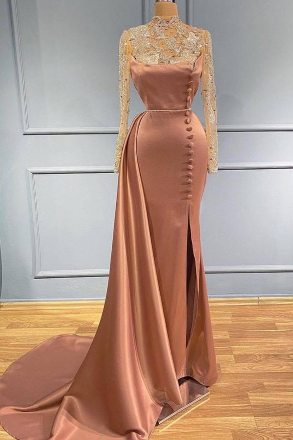 Elegante Abendkleider Lang Rosa | Abiballkleider mit Ärmel