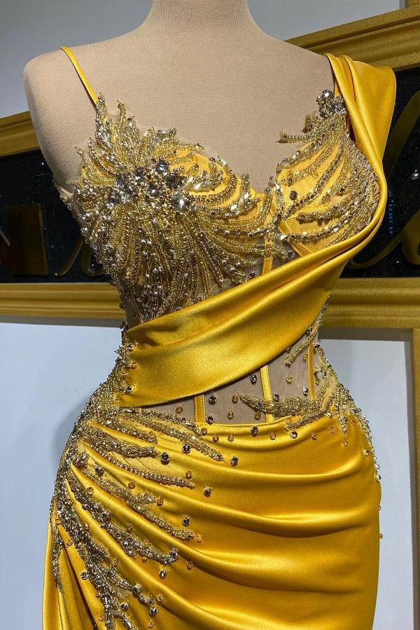 Designer Abendkleider Glod mit Glitzer Abendmode online-Misshow.de
